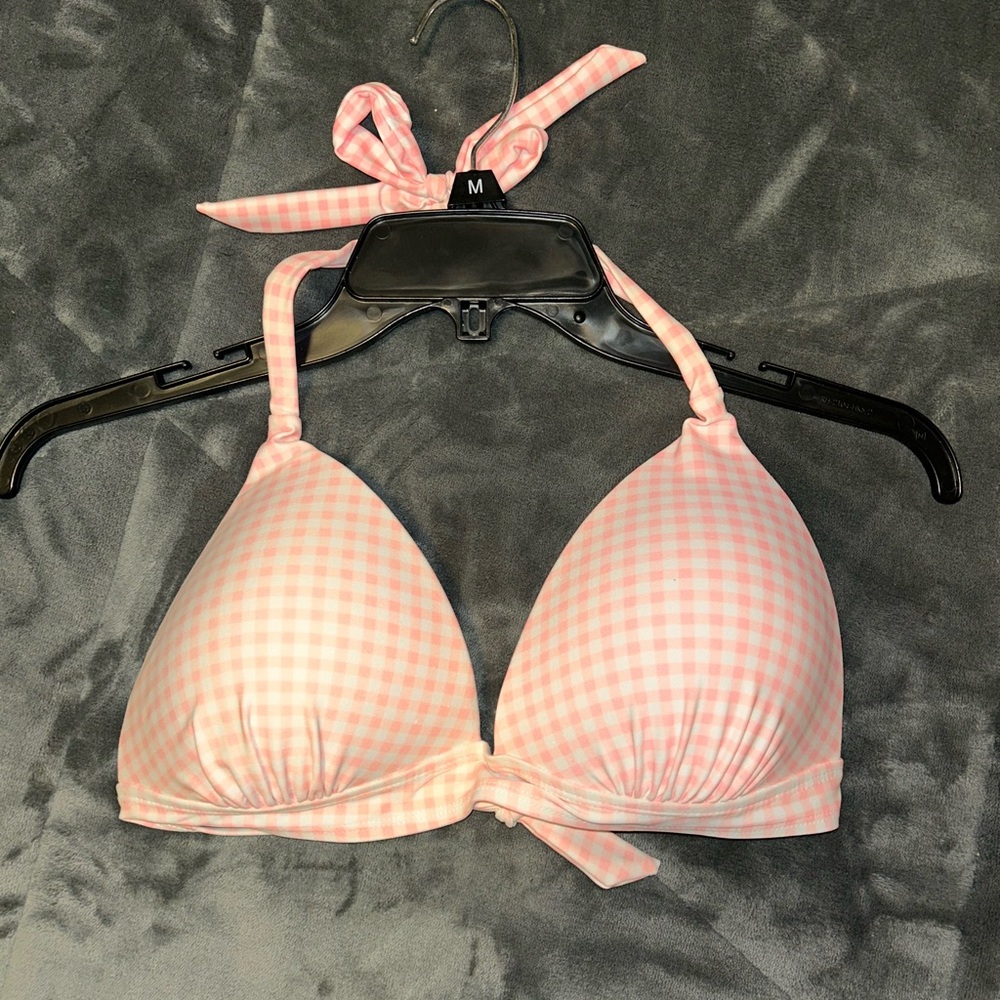 Pink and White Gingham Bikini Top